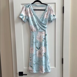 Blue Sundress with Flutter Sleeves and Asymmetrical Neckline for Wedding Guests